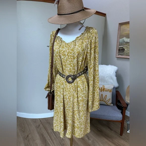 Naïf boho flowy tiny floral print straight shift midi dress - Picture 1 of 8